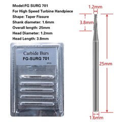 Dental Surgical Length Burs 701 High Speed Long Shank Carbide FG 5pcs/pack