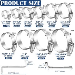222PCS 304 Stainless Steel Hose Clamps Assortment Kit,Metal Adjustable