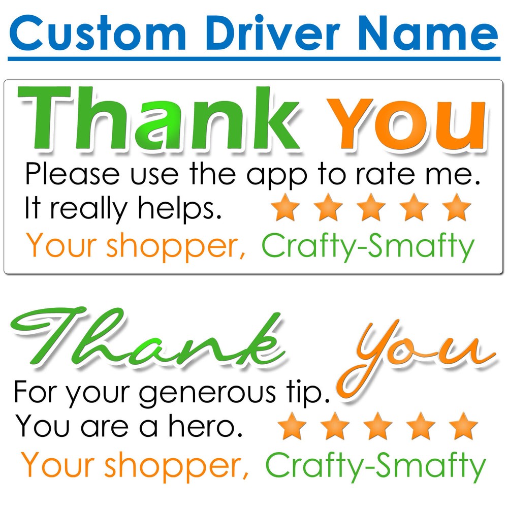 for Instacart Thank You Stickers Please Rate Shopper CUSTOM DRIVER NAME