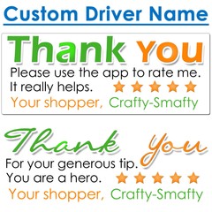 for Instacart Thank You Stickers Please Rate Shopper CUSTOM DRIVER NAME