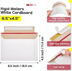 25-1000pcs 6.5 x 4.5 White RIGID PHOTO SHIPPING FLATS CARDBOARD ENVELOPE MAILERS