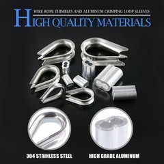 340Pcs Stainless Steel Wire Rope Cable Thimbles Aluminum Crimping Loop M2-M5 Kit