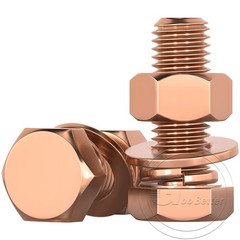 SOLID COPPER SET SCREWS HEXAGON HEAD FULLY THREADED BOLTS WITH FLAT WASHER & NUT