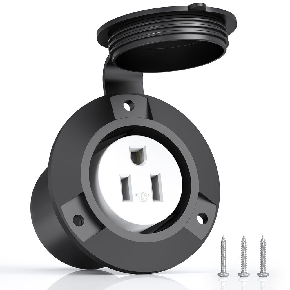 120V 15A Flanged Outlet Female Electrical Outlet with Cover NEMA 5-15R Waterproo