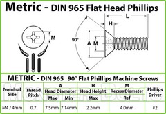 M4 Stainless Steel Phillips Flat Head Countersunk Machine Screws A2 18-8 DIN 965