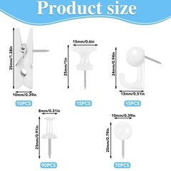 BESARME 200 Pieces Push Pins Set, 5 Types White Thumb Tacks Cute Decorative P…
