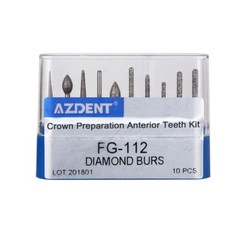 10pcs Dental Diamond Burs High Speed FG-112 Crown Preparation Anterior Teeth Kit