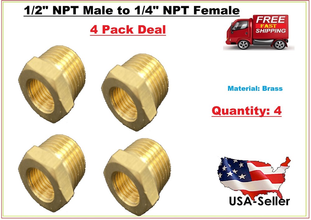 Hex Reducer Bushing 1/2″ Male x 1/4″ Female NPT Adapter Pipe Fitting Brass