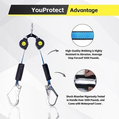 6 FT Dual Leg Self-Retracting Lifeline Web Lanyard Retractable, 2.36 in Shock Ab