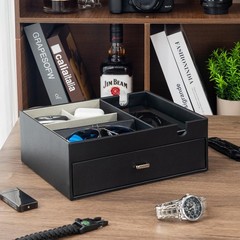 ProCase 2 Layers Valet Tray Gift for Men, 7.87″D x 10.63″W x 4.72″H, Black