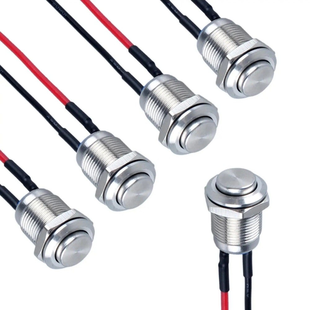 5-Pcs 12 mm Momentary Push Button Switch Waterproof Push Button Switch Round