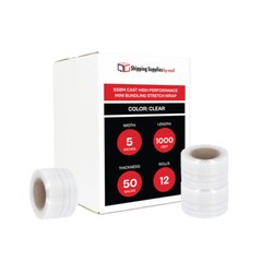 12 Rolls Stretch Wrap Plastic Bundle Banding Film 5″ x 1000′ + 1 Plastic Handle