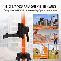 VEVOR Laser Level Tripod 1/4″-20 & 5/8″-11 Thread 40.94-133.85 in Height Adjust