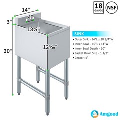 14 in. x 19 in. One Compartment Underbar Sink