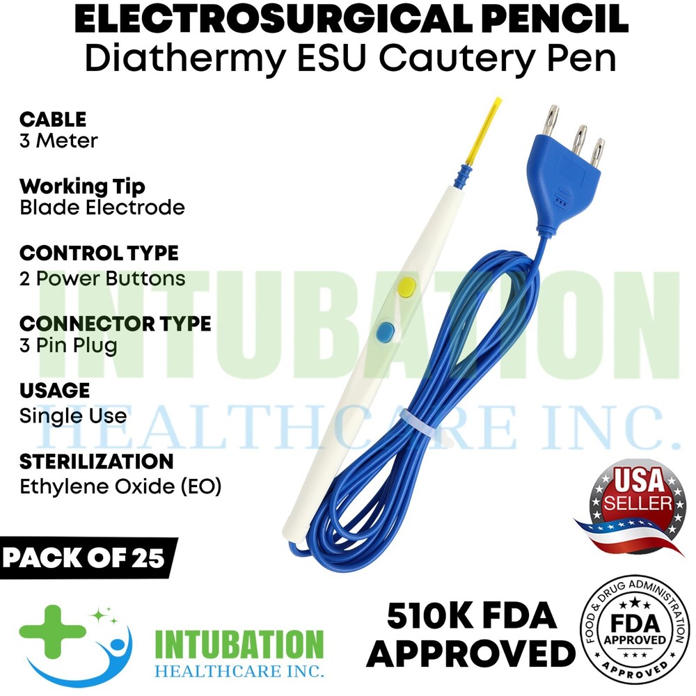 Electrosurgical Pencil with Blade Electrode Diathermy ESU Cautery Pen 25 Pcs Box