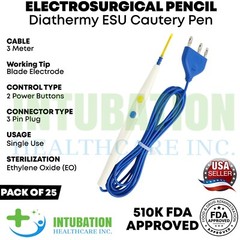 Electrosurgical Pencil with Blade Electrode Diathermy ESU Cautery Pen 25 Pcs Box
