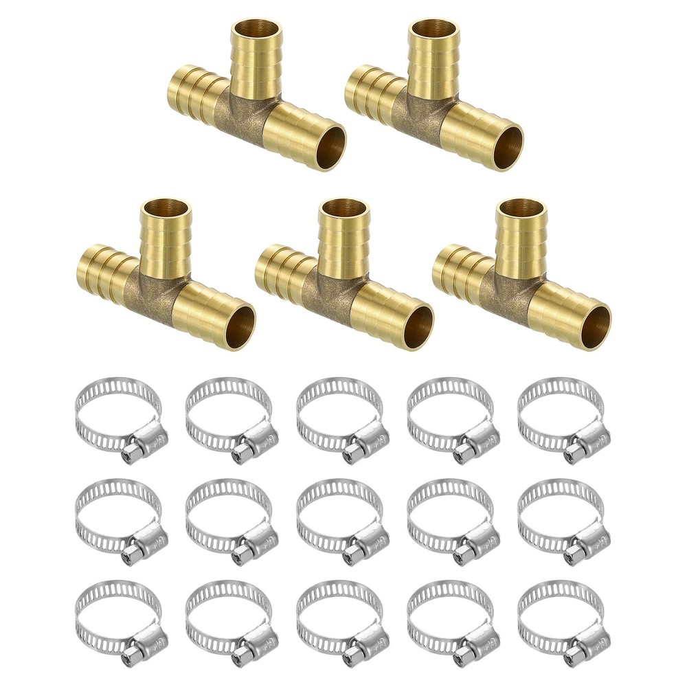 5pcs Brass Hose Barb Fittings 3-Way Tee 5/8″ x 5/8″ x 5/8″ Barbed