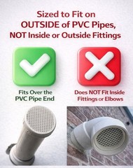 New All Plastic PVC Pipe Mesh Vent Cap, Various Sizes, Fits on Outside of Pipe