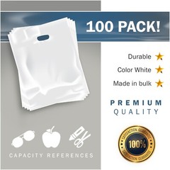 White Merchandise Plastic Shopping Bags – 100 Pack 9″ x 12″ with 1.5 mil Thick