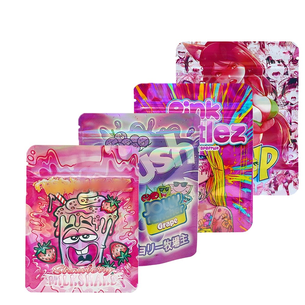 100pcs Cartoon Candy Holographic Mylar Bags 3.5g Smell Proof Zipper Pouches