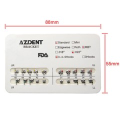 AZDENT Brackets de Ortodoncia Dental Estándar Roth MBT.022/018 con Ganchos 3/345