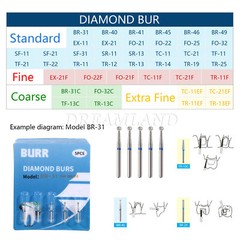 BURR Dental FG 1.60mm Diamond Burs For High Speed Handpiece Friction Grip Ir