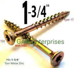 Torx 1-1/4 to 4″ Star Flat Head with nibs Yellow Zinc Type 17 Outdoor Wood Screw