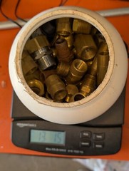 13 pounds of Brass fittings: 90 degree, nipples, 3/4″, 1/2″, valves, TAKE A LOOK