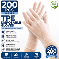 TPE Disposable Gloves Clear Food Safe Powder Free Latex Free Plastic Gloves