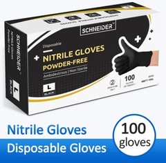 Schneider Black Nitrile Gloves 4 Mil Latex & Powder Free