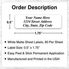 400 Personalized Return Address Labels Printed Text 1/2 x 1 3/4 Inch Plain Text