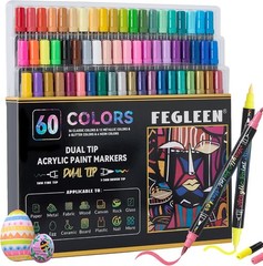 60 Colors Acrylic Paint Markers,Dual Tip Acrylic paint Pens Contain 12 Metallic