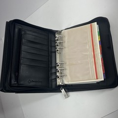 Franklin Covey Leather 6 Ringed Binder W/ Inserts Textured Pocket Compact Black