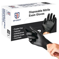 GP Craft Black Nitrile Gloves 5Mil Latex-Free Disposable Food Safe (1000, Case)