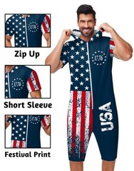 Arankhiger Mens 4Th Of July Jumpsuit Patriotic Stars Stripes Zip Rompers Usa