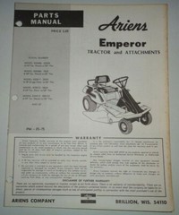 Ariens 6&8 H.P. Emperor Riding Mower Tractor Parts Catalog Manual Original 1975
