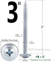 Modified Truss Head Phillips Self piercing sharp point screws #8 x 1/2″- 3″ Zinc