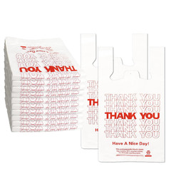 1000 Count White Disposable Thank You Bags with Handles – 11”X6”X21” Plastic