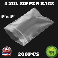 200 – 4″ x 4″ ZIP SEAL TOP LOCK BAGS CLEAR 2 MIL PLASTIC RECLOSABLE BAGGIES