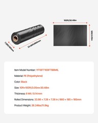 6Mil Plastic Sheeting Roll 10 x 100 FT Heavy Duty Polyethylene Black