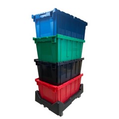 UBMOVE Storage Plastic Tote Crate Attached Lid Flip Top, 27″x16.9″x12.5″ Color C