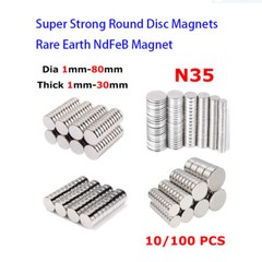Super Strong Round Disc Magnets Rare Earth NdFeB Magnet N35 Dia 1mm – 80mm
