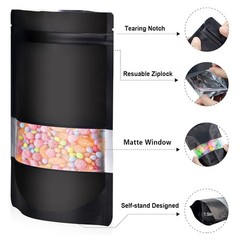 Mylar Foil Food Storage Stand Up Zip Seal Pouch Smell Proof Bags with Window USA