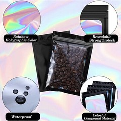 100-200Pcs Resealable Holographic Mylar Foil Bags Smell Proof Zip Seal Pouches