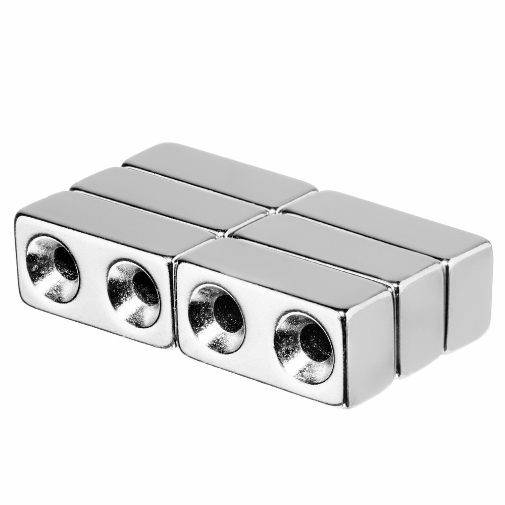 1 x 1/2 x 3/8 Inch Neodymium Rare Earth Countersunk Block Magnets N52 (6 Pack)
