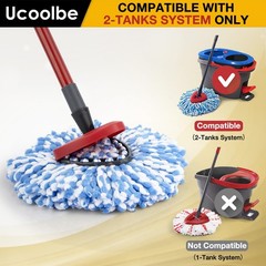 Ucoolbe Spin Mop Replacement Heads 4 +1 Brush(2 Tanks System), Blue