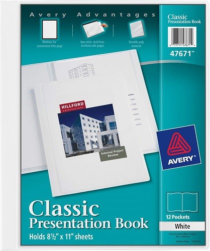 Avery 47671 Presentation Book, 12 Pockets, 8-1/2-Inch x11-Inch , White