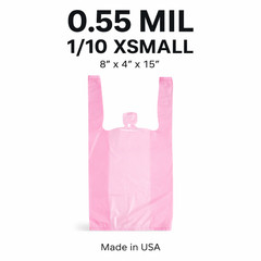 Pink T-Shirt Grocery Shopping Bags 1/10 XSmall 8x4x15 Unprinted 0.55 Mil USA