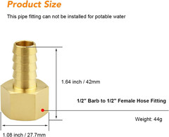1/2 Inch Hose Barb to 1/2 Inch NPT Female Thread Fitting, Brass Quick Connector