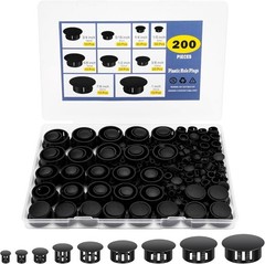 200Pcs 9 Sizes Nylon Plastic Hole Plugs Black Round Hole, Flush Type Panel